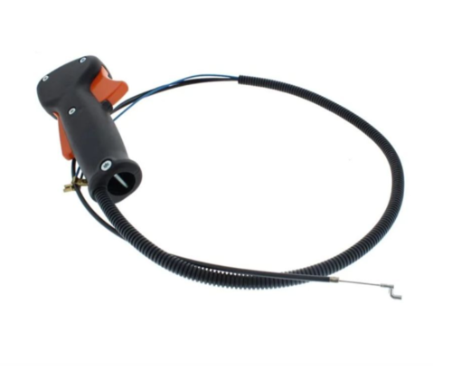 Ручка газа в сборе для бензокосы (триммера) Штиль Stihl FS55 (под карб нового образца,изогн. наконечник)(41407901307)