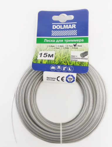Леска 3,0*15 круг с металлическим тросом (серый) Dolmar